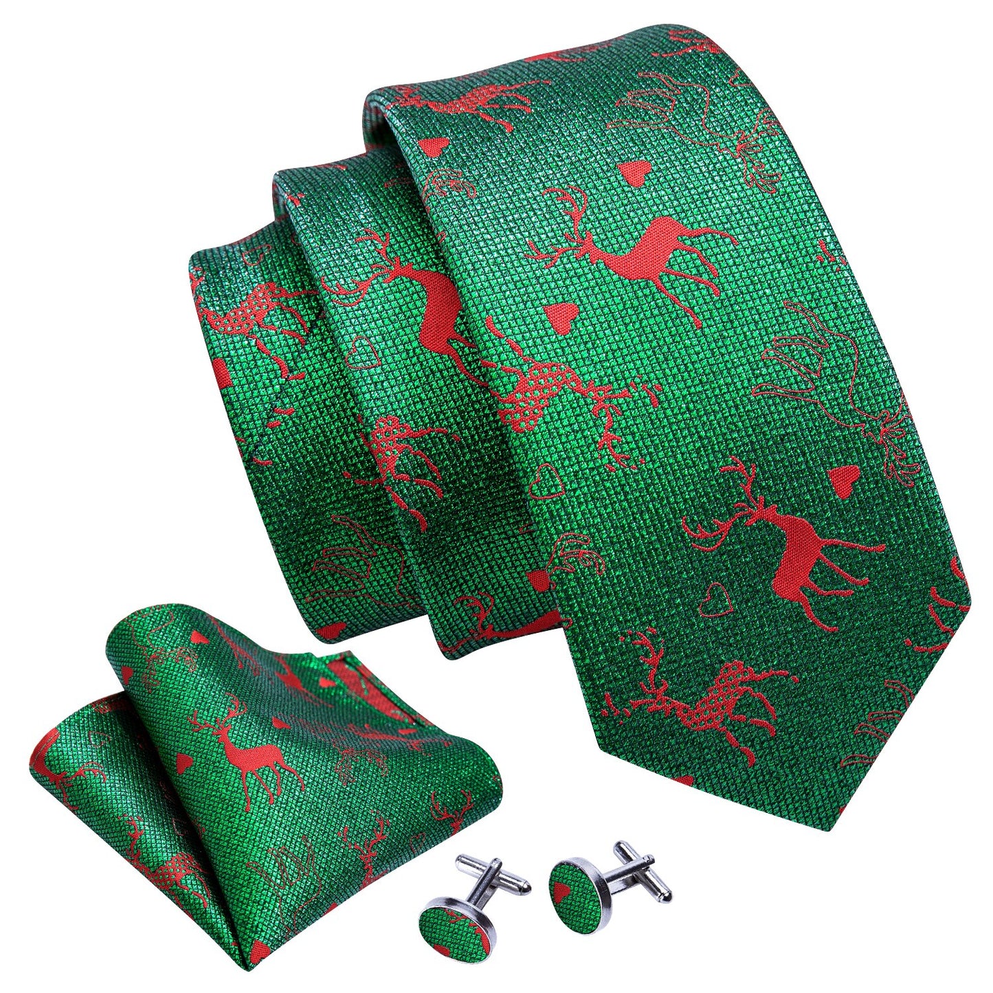 Santa's Reindeer Tie, Pocket Square and Cufflinks tie sets - Sophisticated Gentlemen
