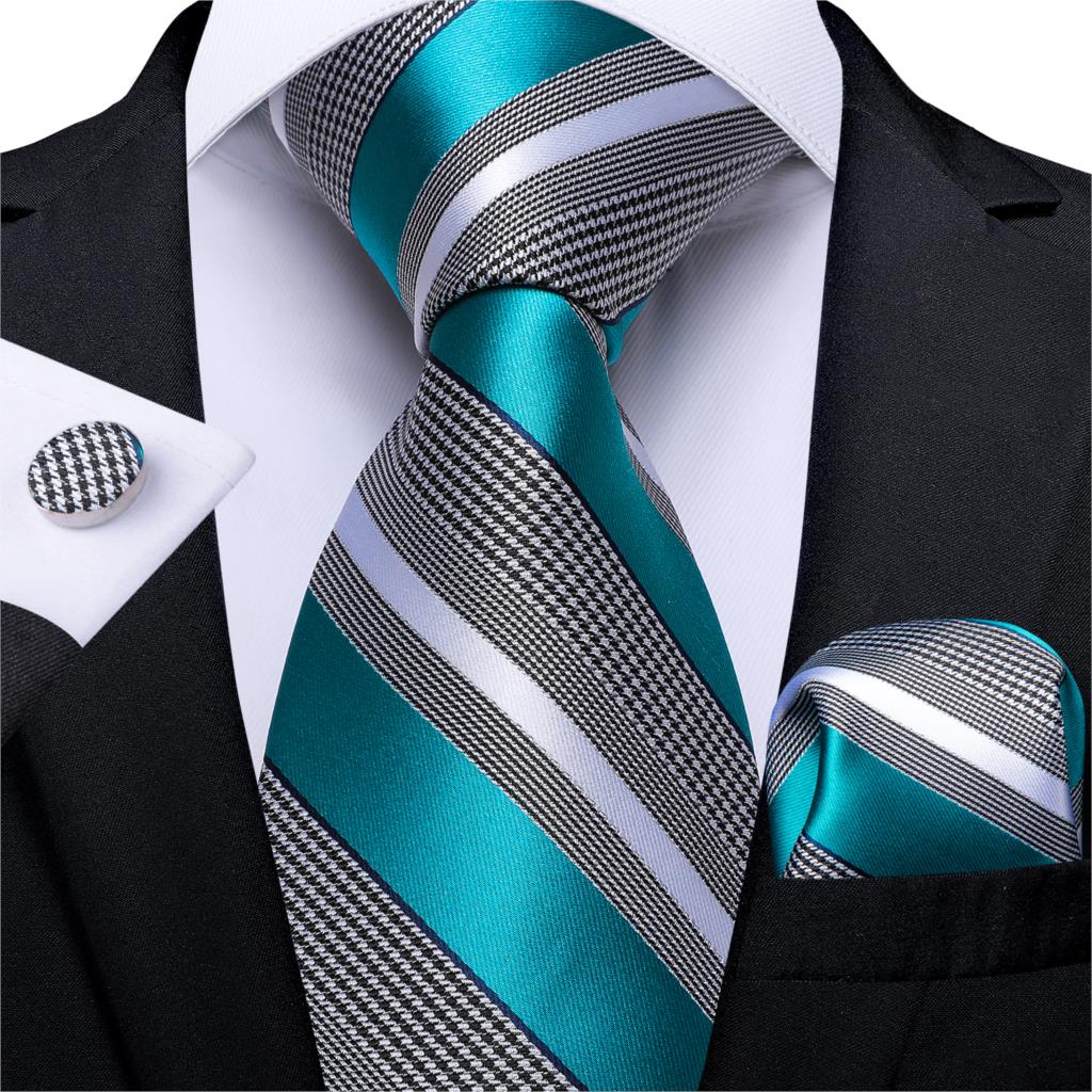 Houndstooth With Stripe Premium Silk Tie tie sets - Sophisticated Gentlemen