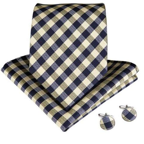 Checks Over Stripes Tie, Pocket Square and Cufflinks tie sets    - Sophisticated Gentlemen