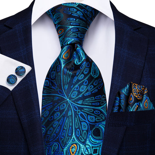 Peacock Eyes Tie, Pocket Square and Cufflinks tie sets - Sophisticated Gentlemen