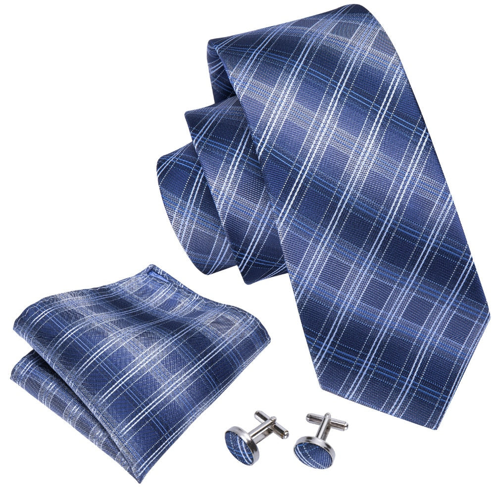Business Blue Plaid Tie Set tie sets    - Sophisticated Gentlemen