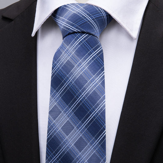 Business Blue Plaid Tie Set tie sets    - Sophisticated Gentlemen