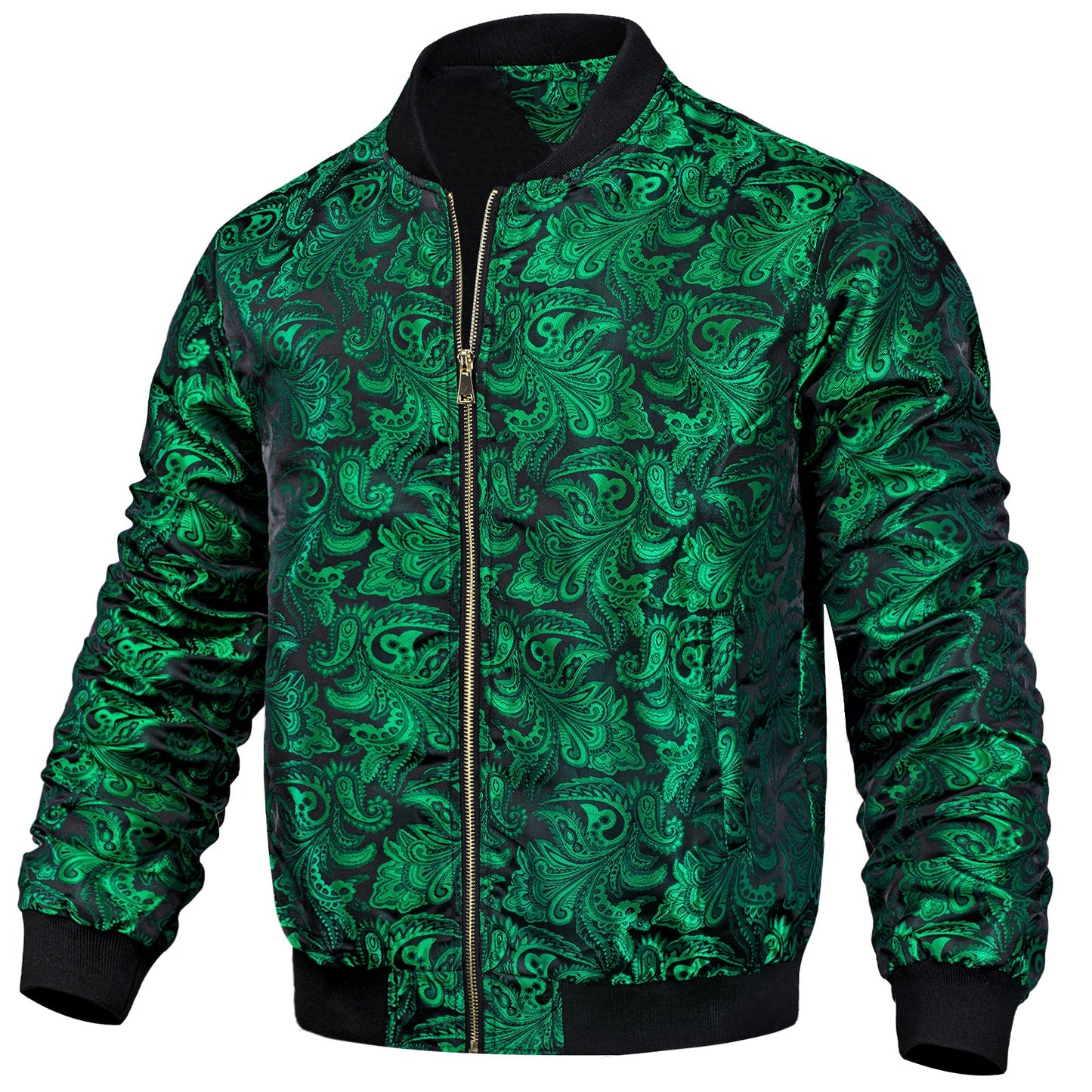 Green Paisley Silk Bomber Jacket jacket - Sophisticated Gentlemen