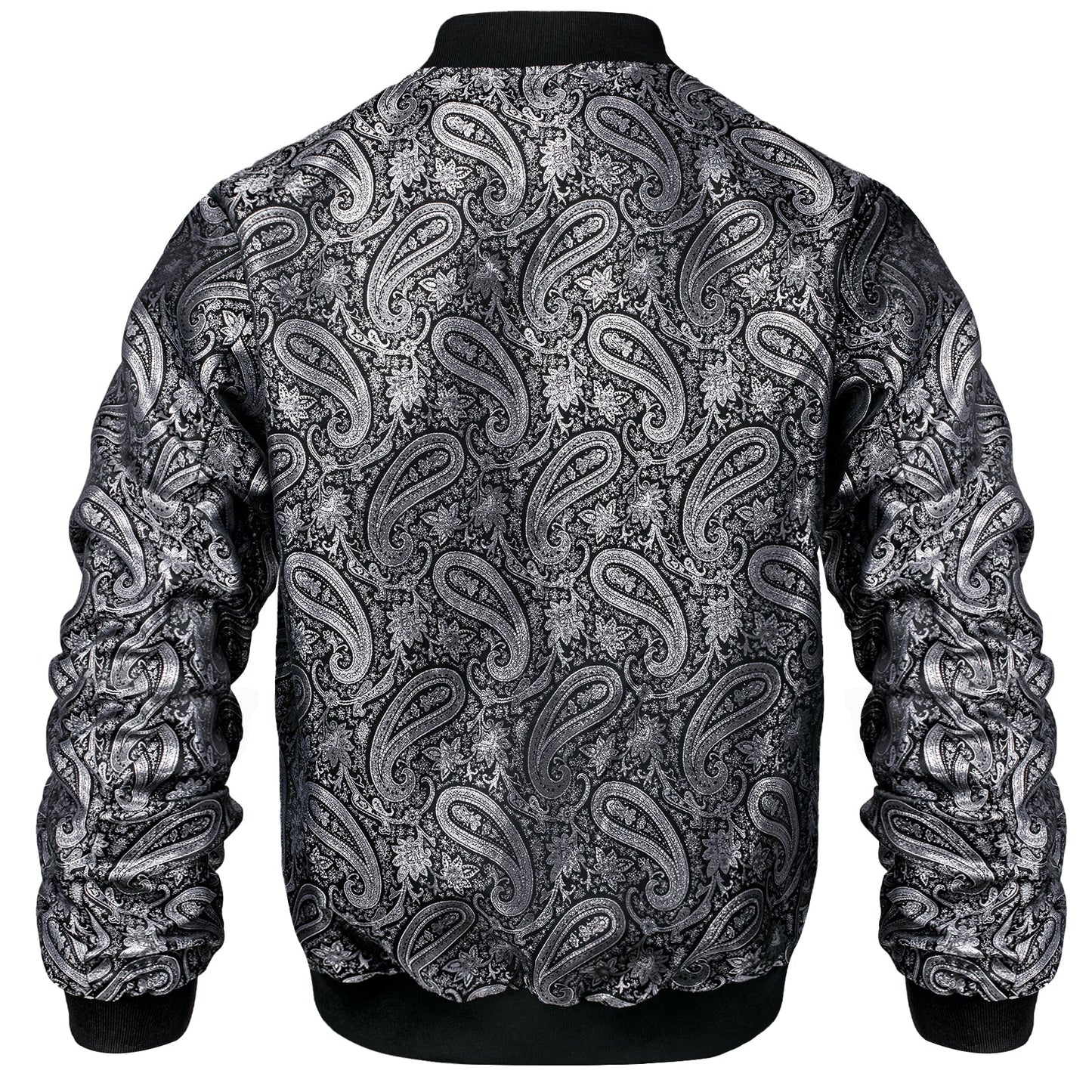 Silver Paisley Silk Bomber Jacket jacket - Sophisticated Gentlemen