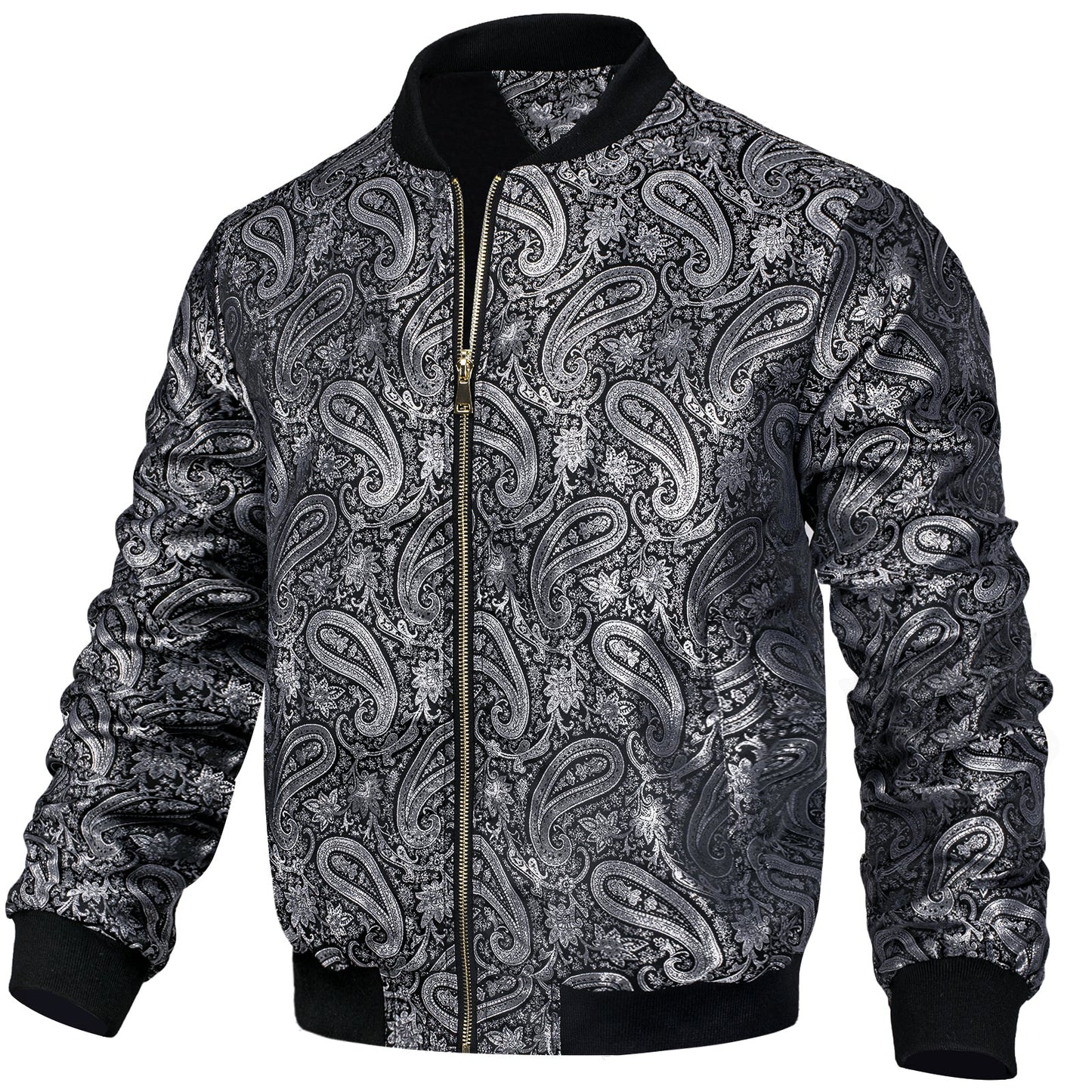 Silver Paisley Silk Bomber Jacket jacket - Sophisticated Gentlemen