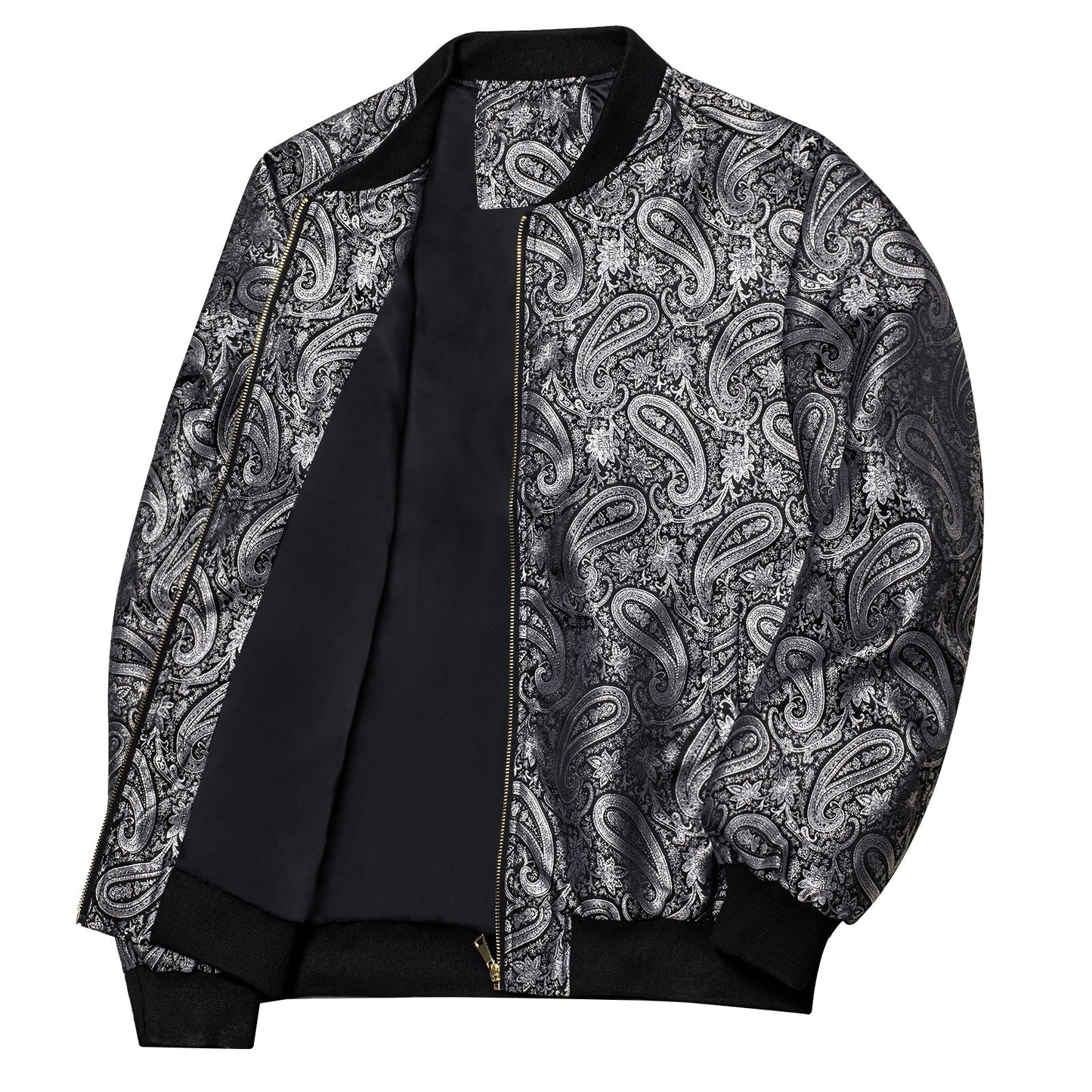 Silver Paisley Silk Bomber Jacket jacket - Sophisticated Gentlemen