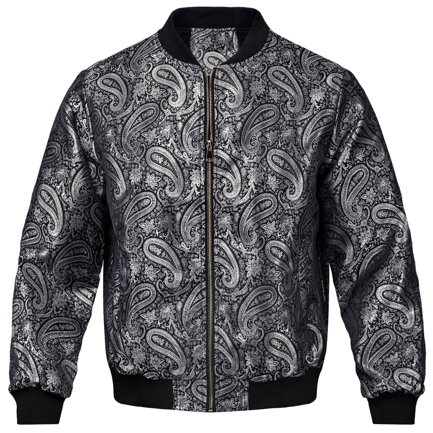 Silver Paisley Silk Bomber Jacket jacket S - Sophisticated Gentlemen