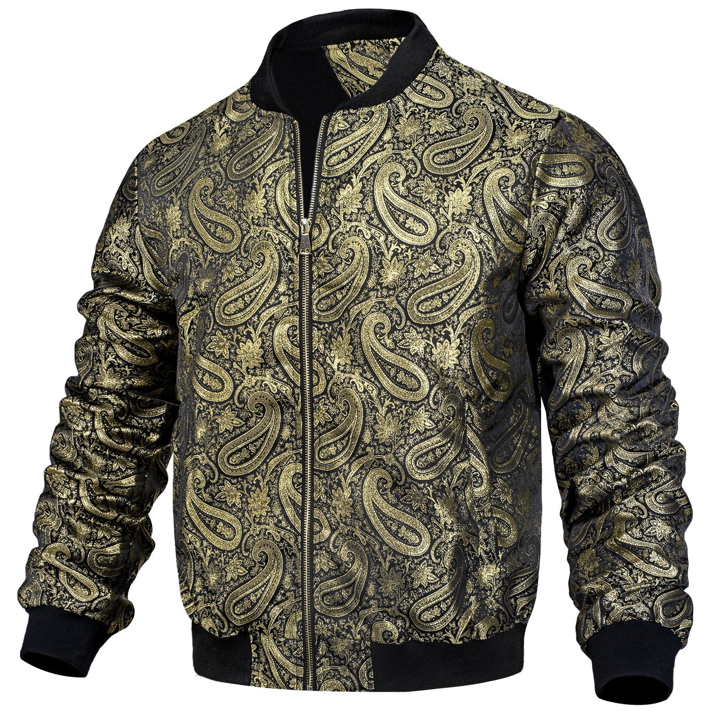 Gold Paisley Silk Bomber Jacket jacket - Sophisticated Gentlemen