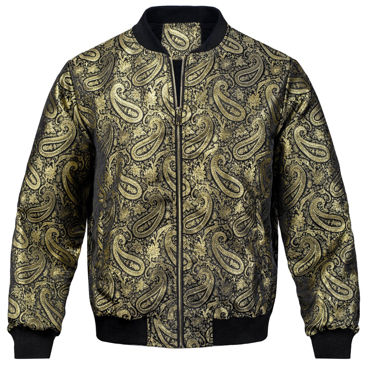 Gold Paisley Silk Bomber Jacket jacket S - Sophisticated Gentlemen