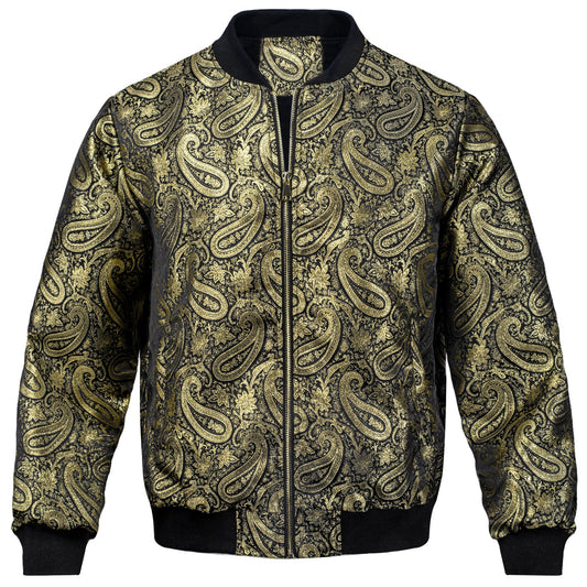 Gold Paisley Silk Bomber Jacket jacket S   - Sophisticated Gentlemen