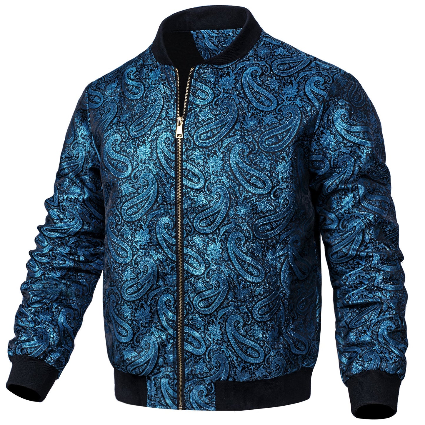 Blue Paisley Silk Bomber Jacket jacket    - Sophisticated Gentlemen
