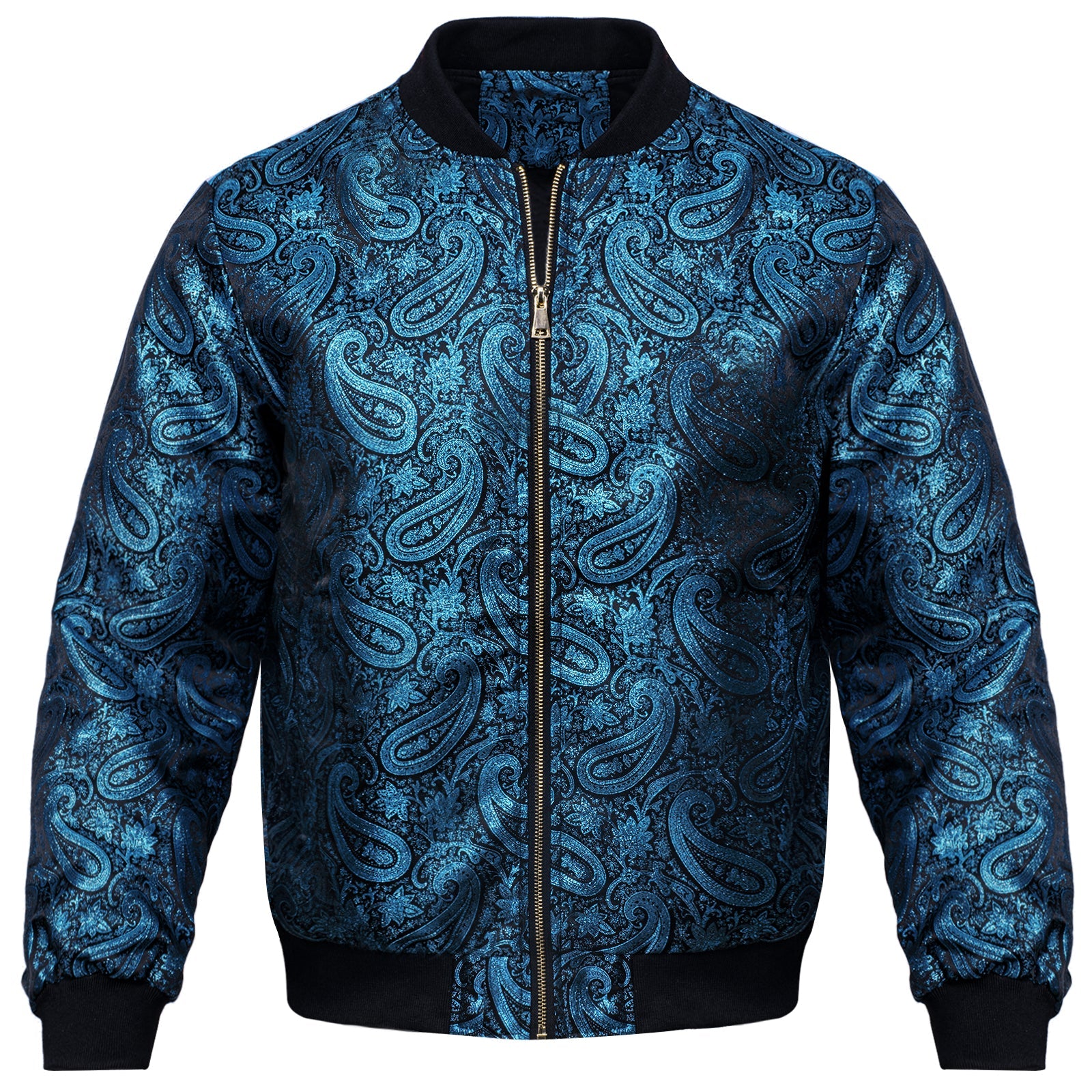 Blue Paisley Silk Bomber Jacket jacket S   - Sophisticated Gentlemen