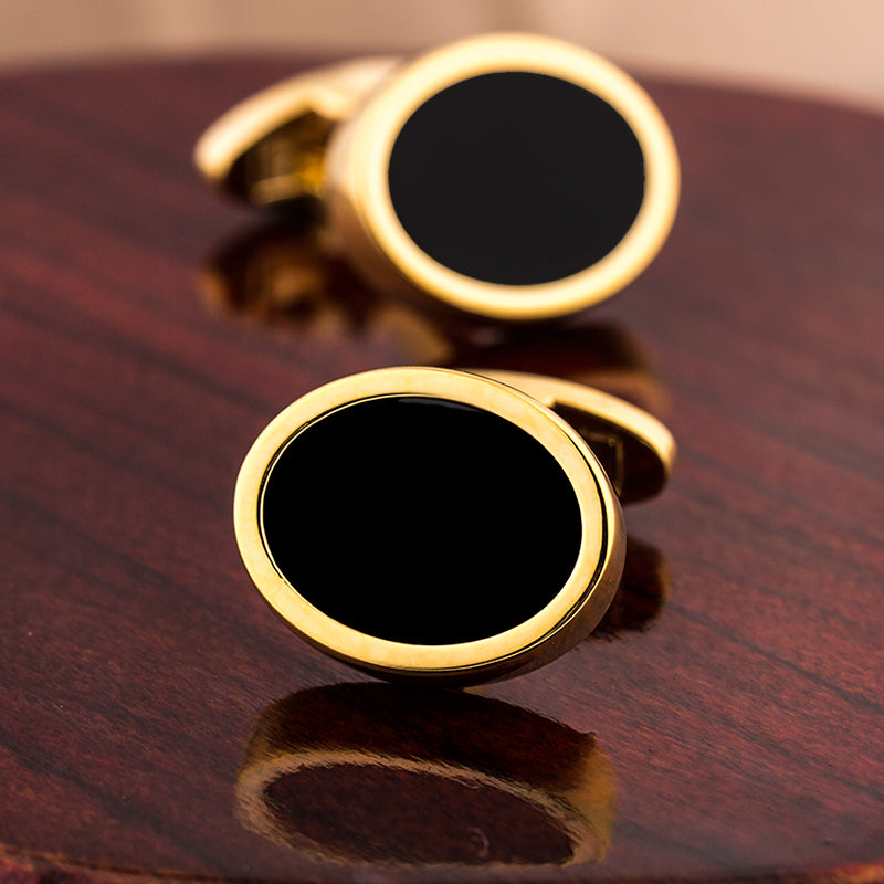 Black & Gold Oval Cufflinks Cufflink - Sophisticated Gentlemen