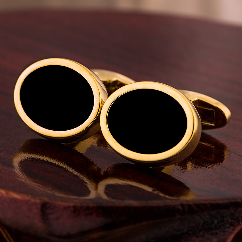 Black & Gold Oval Cufflinks Cufflink - Sophisticated Gentlemen