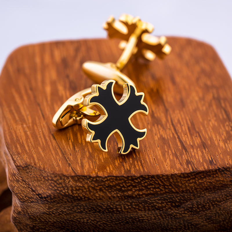 Black & Gold Patonce Cross Cufflinks Cufflink - Sophisticated Gentlemen
