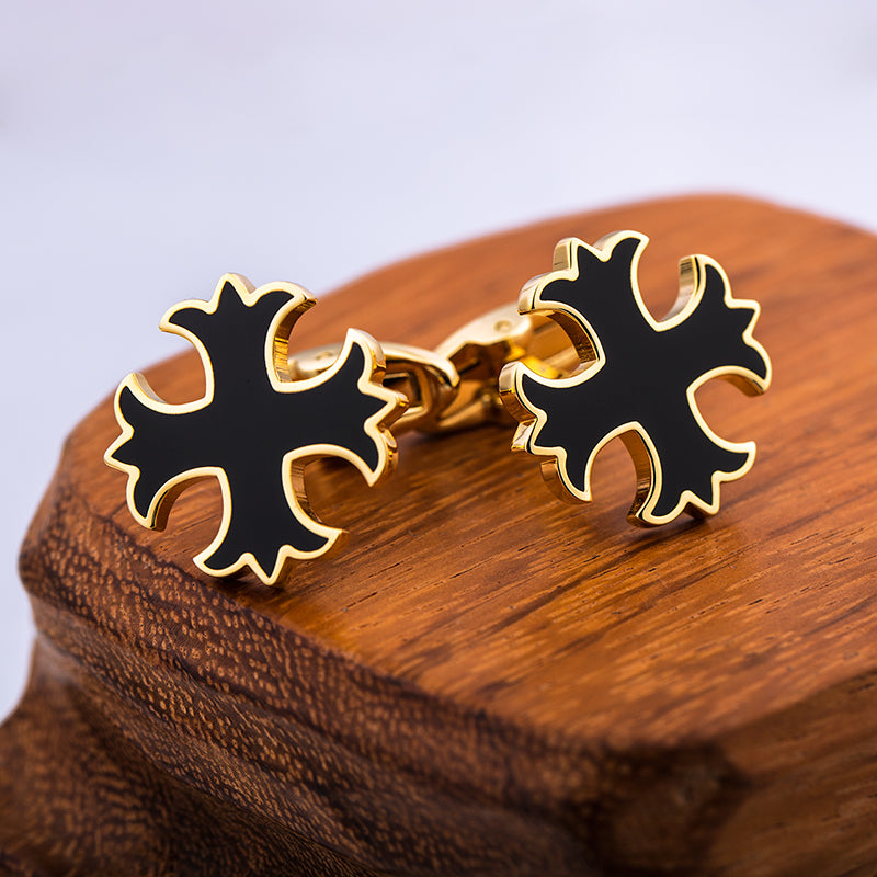 Black & Gold Patonce Cross Cufflinks Cufflink - Sophisticated Gentlemen