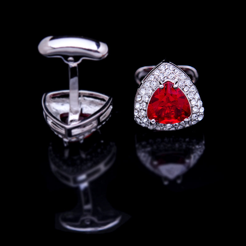 Silver Plated Red Crystal Cufflinks Cufflink - Sophisticated Gentlemen