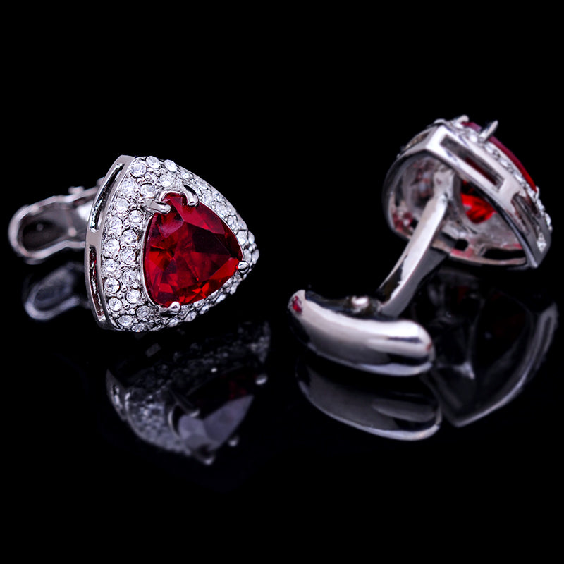 Silver Plated Red Crystal Cufflinks Cufflink - Sophisticated Gentlemen