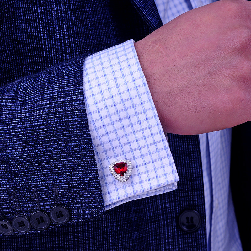 Silver Plated Red Crystal Cufflinks Cufflink - Sophisticated Gentlemen