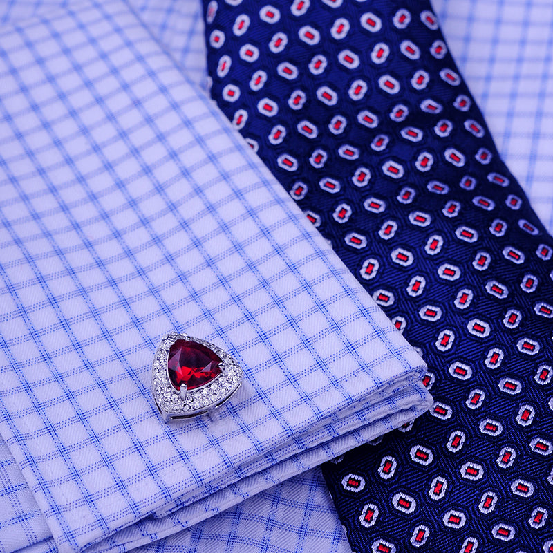 Silver Plated Red Crystal Cufflinks Cufflink - Sophisticated Gentlemen