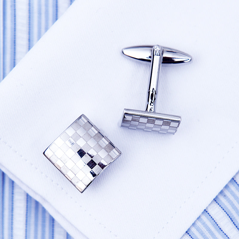 Classic Silver Checkered Cufflinks Cufflink - Sophisticated Gentlemen