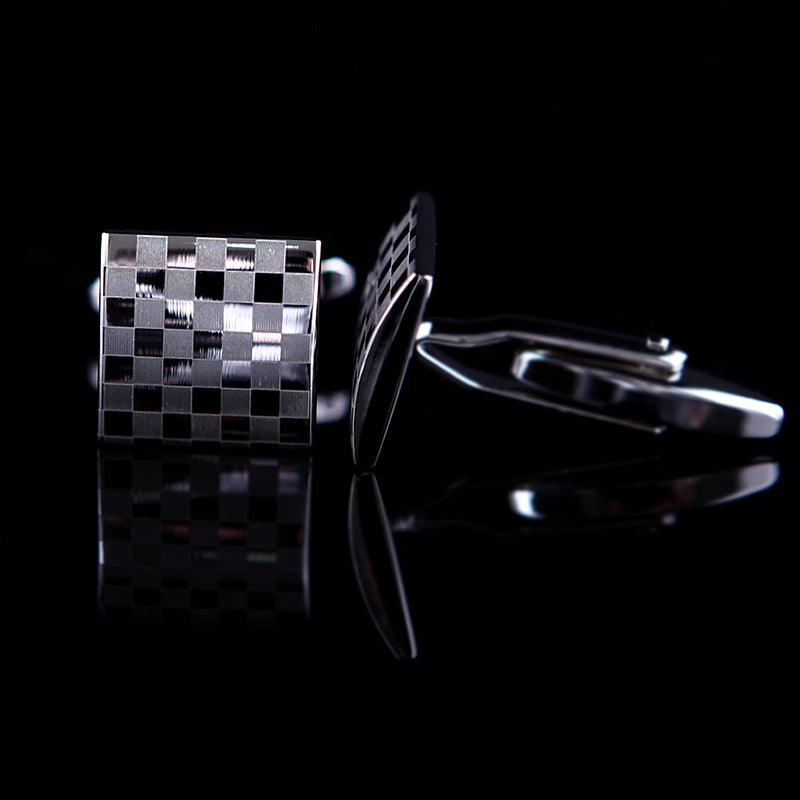 Classic Silver Checkered Cufflinks Cufflink - Sophisticated Gentlemen