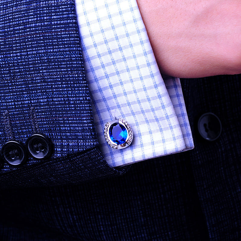 Crystal Blue Stone Cufflinks Cufflink - Sophisticated Gentlemen