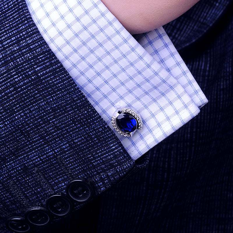 Crystal Blue Stone Cufflinks Cufflink - Sophisticated Gentlemen