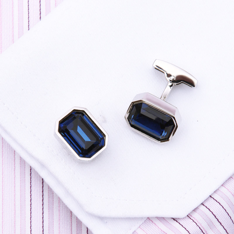 Large Blue Crystal Cufflinks Cufflink - Sophisticated Gentlemen