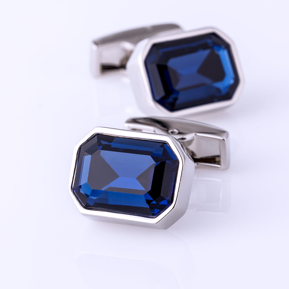 Large Blue Crystal Cufflinks Cufflink - Sophisticated Gentlemen