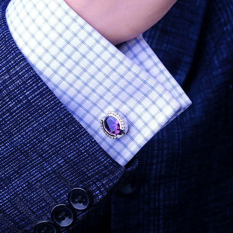Crystal Purple Stone Cufflinks Cufflink - Sophisticated Gentlemen