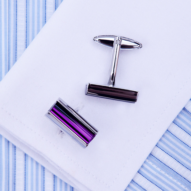 Rectangular Purple Crystal Cufflinks Cufflink - Sophisticated Gentlemen