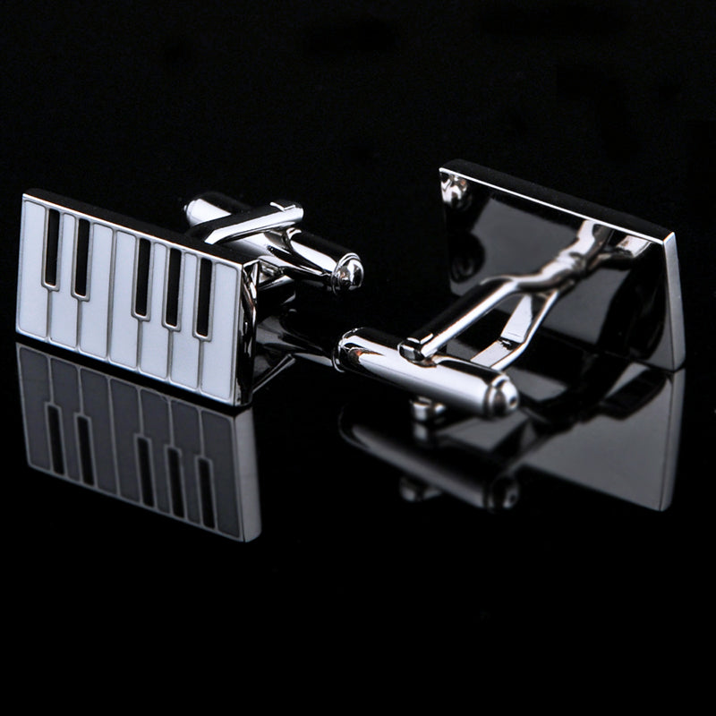 Enamel Silver Piano Cufflinks Cufflink - Sophisticated Gentlemen