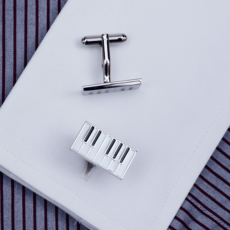 Enamel Silver Piano Cufflinks Cufflink - Sophisticated Gentlemen