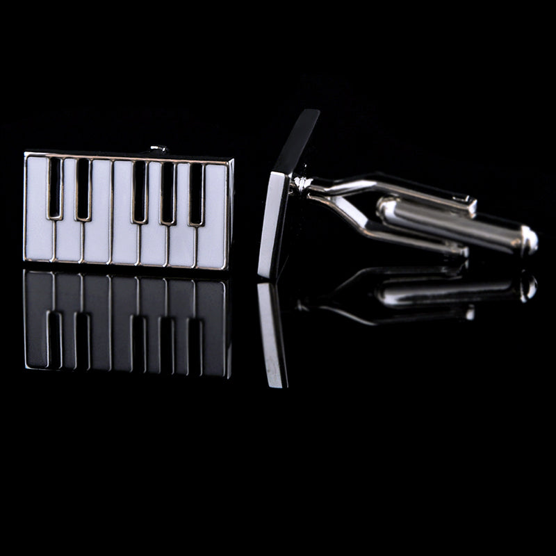 Enamel Silver Piano Cufflinks Cufflink - Sophisticated Gentlemen