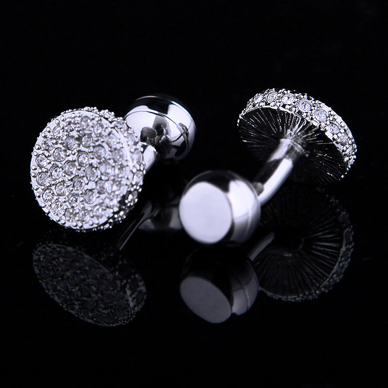 Round Silver Crystal Cufflinks Cufflink - Sophisticated Gentlemen