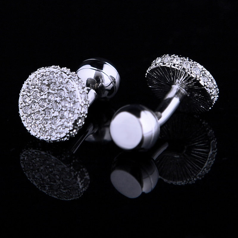 Round Silver Crystal Cufflinks Cufflink - Sophisticated Gentlemen
