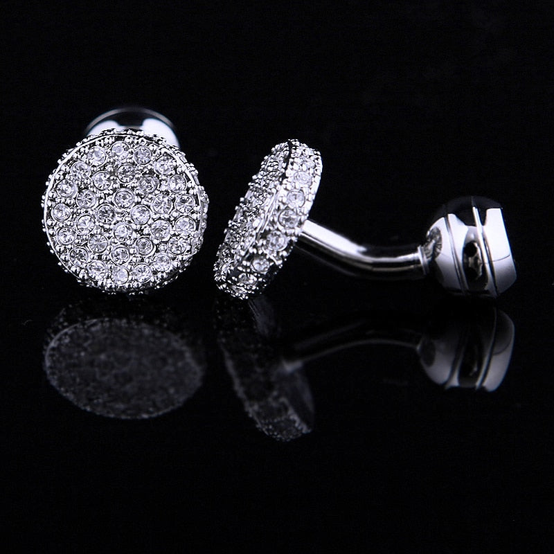 Round Silver Crystal Cufflinks Cufflink - Sophisticated Gentlemen
