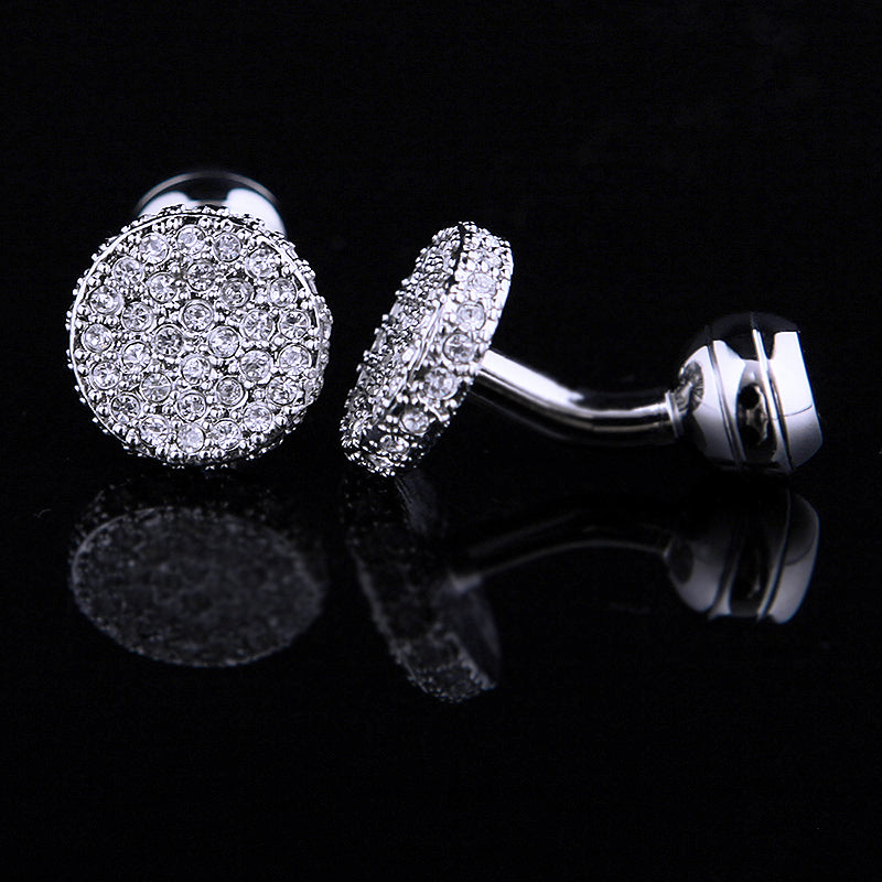 Round Silver Crystal Cufflinks Cufflink - Sophisticated Gentlemen