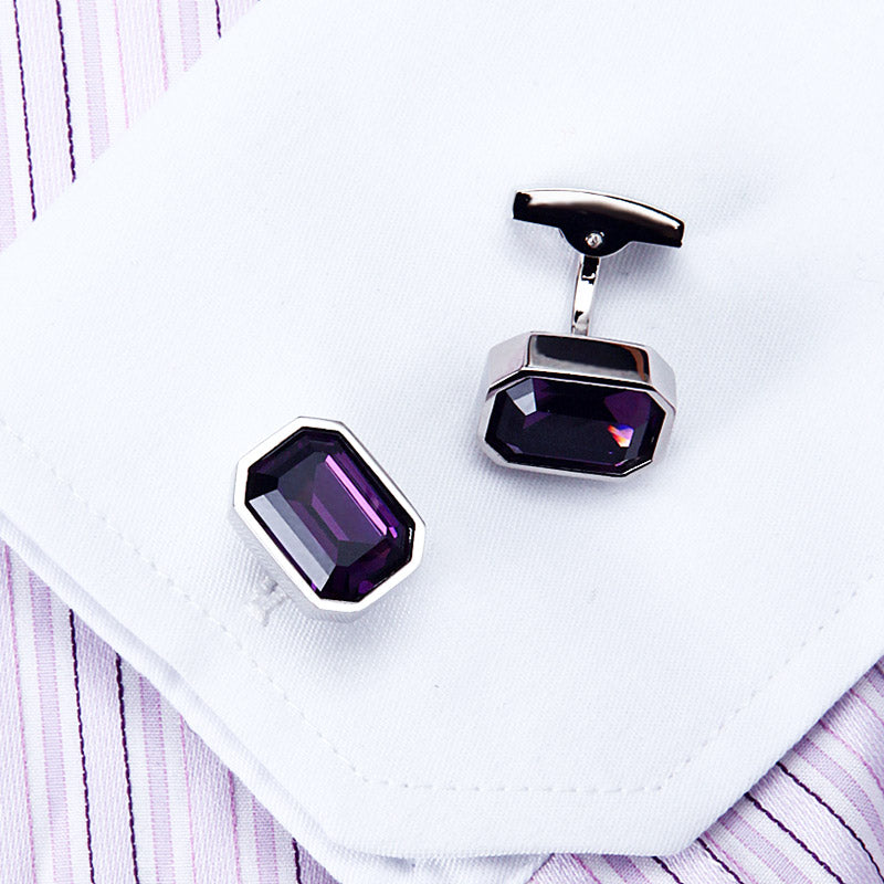 Large Purple Crystal Cufflinks Cufflink - Sophisticated Gentlemen