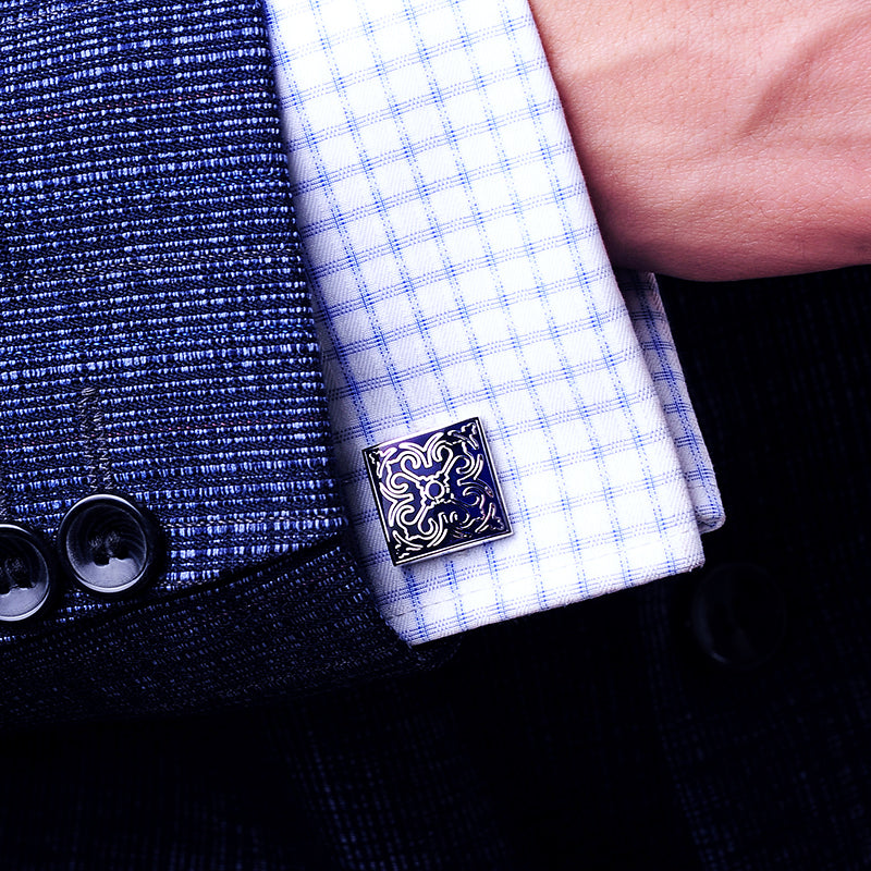 Silver & Navy Blue Enamel Cufflinks Cufflink - Sophisticated Gentlemen