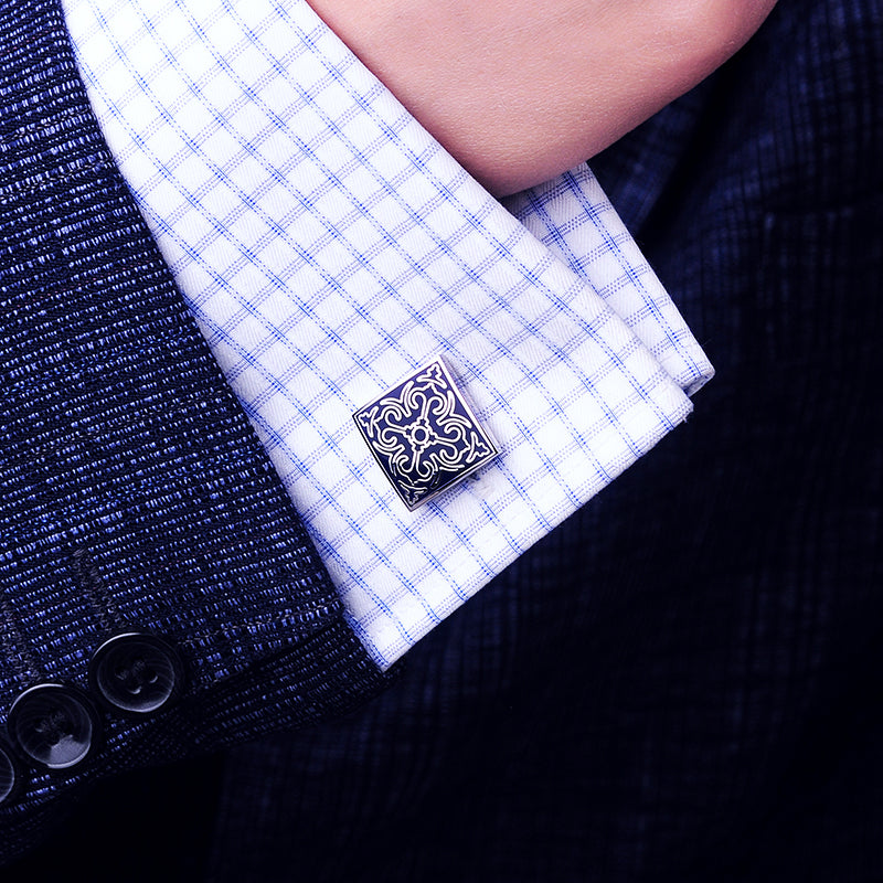 Silver & Navy Blue Enamel Cufflinks Cufflink - Sophisticated Gentlemen