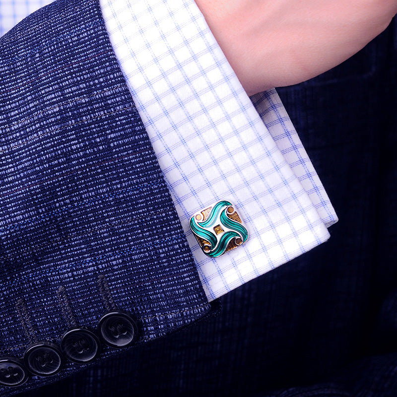 Green Enameled Cufflinks Cufflink - Sophisticated Gentlemen