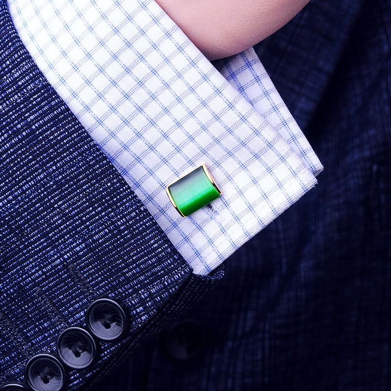 18k Yellow Gold Emerald Green Cufflinks Cufflink - Sophisticated Gentlemen