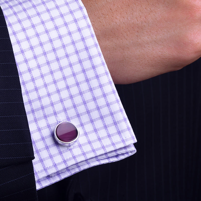 Round Purple Stone Cufflinks Cufflink - Sophisticated Gentlemen