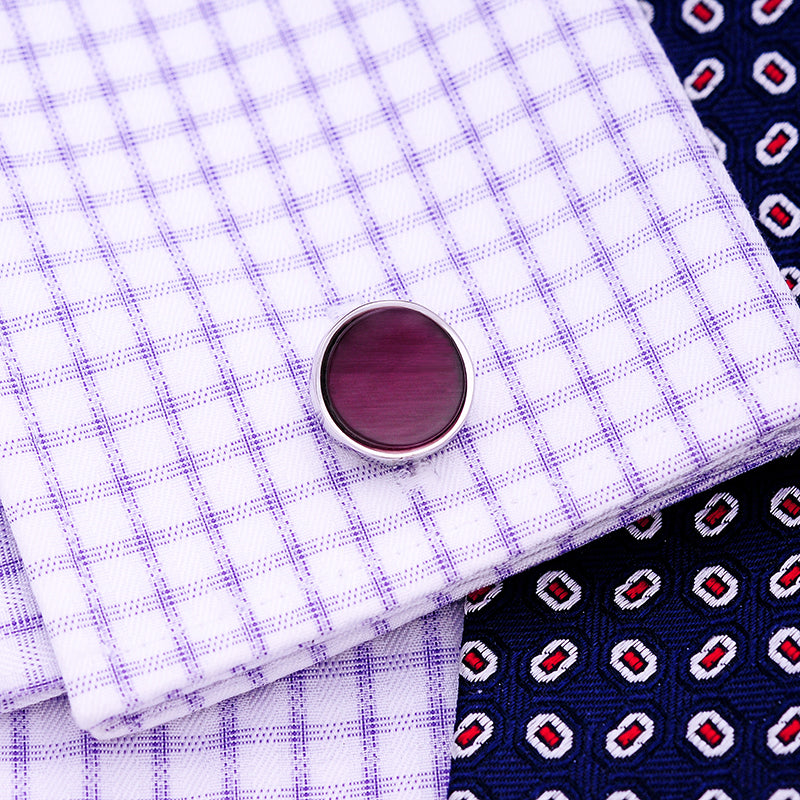 Round Purple Stone Cufflinks Cufflink - Sophisticated Gentlemen