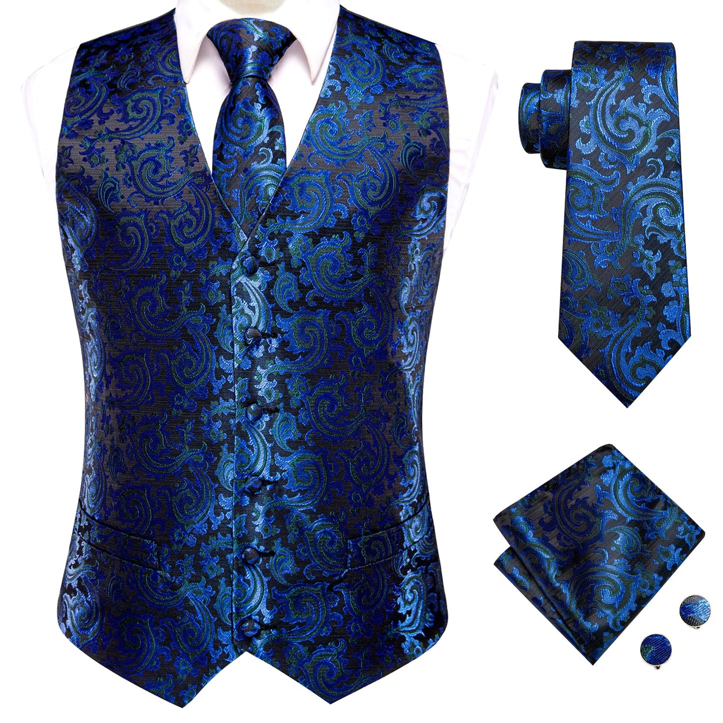Royal Blue Shining Vest Set vest set - Sophisticated Gentlemen