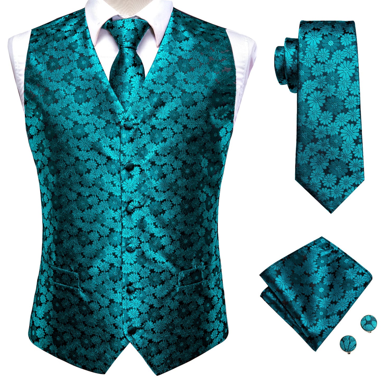 Teal Floral Vest Set vest set - Sophisticated Gentlemen
