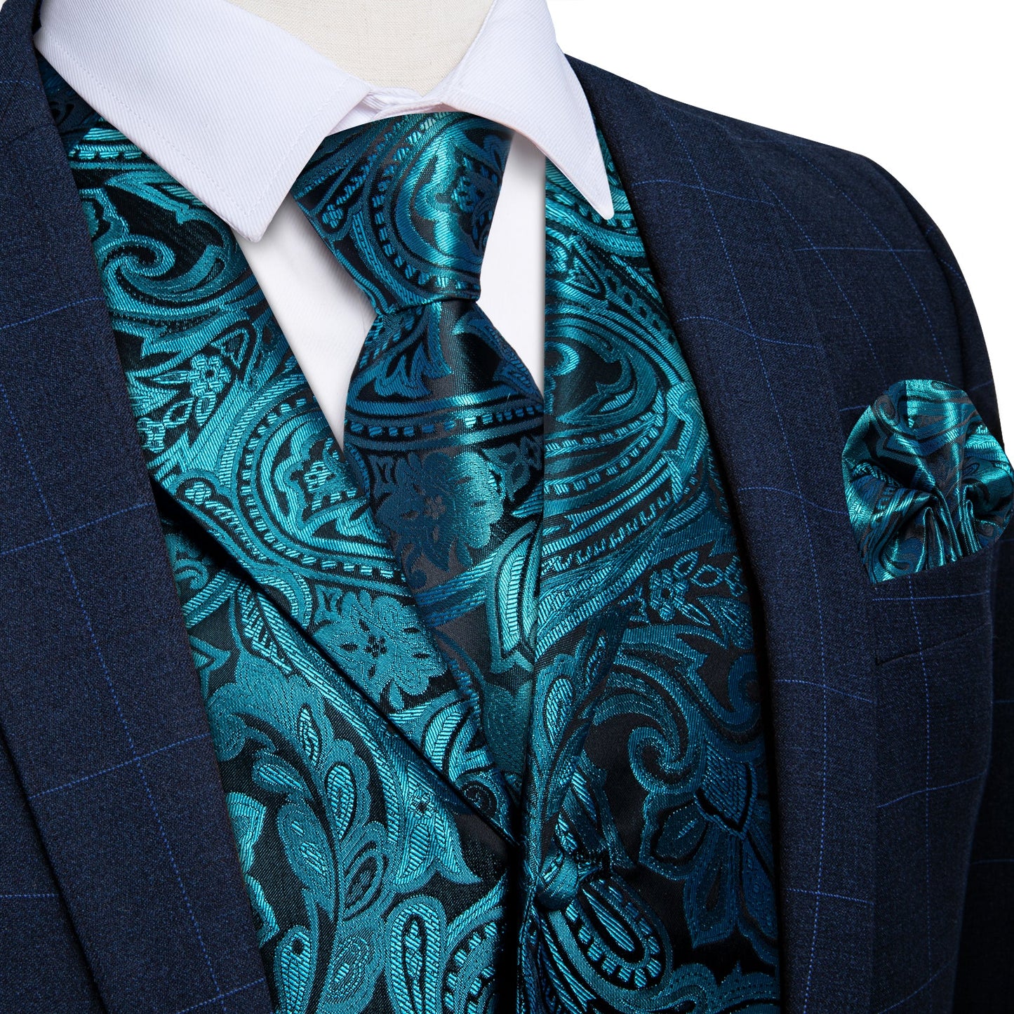 Teal Paisley Vest Set vest set S (Chest 41) - Sophisticated Gentlemen