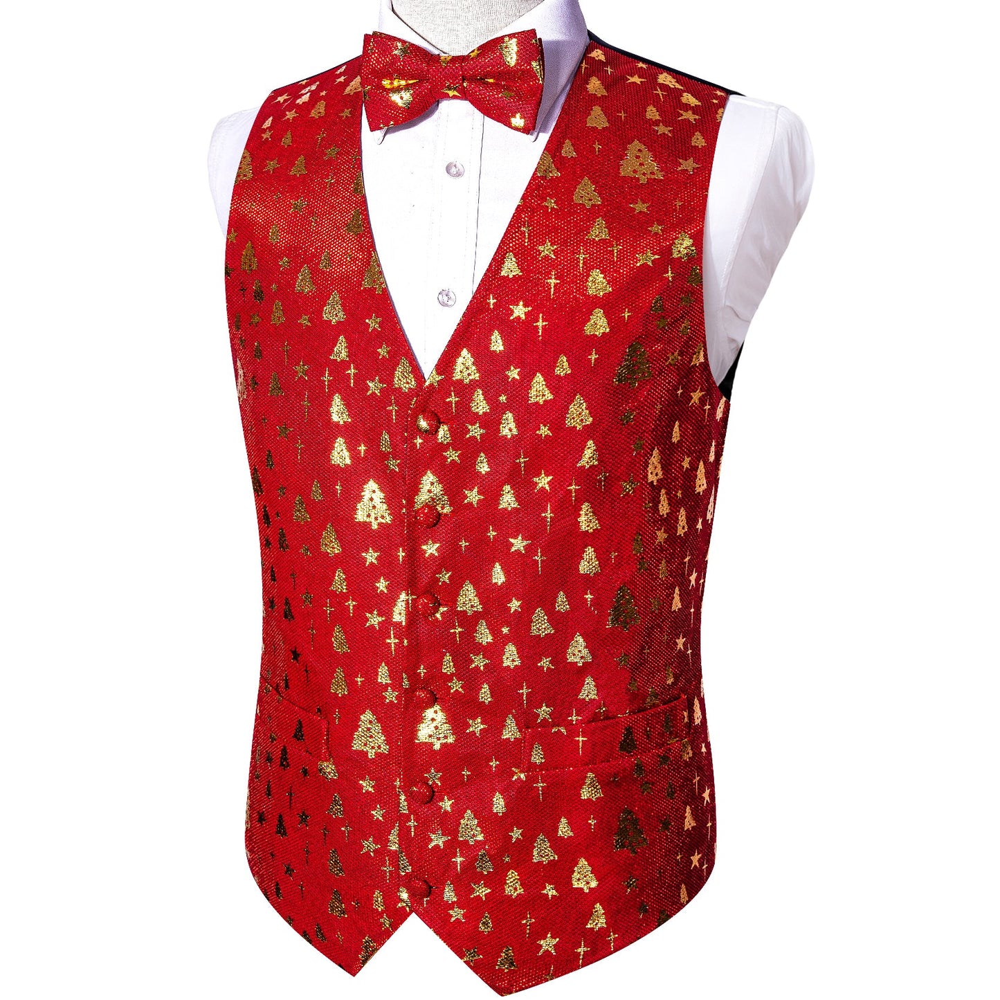 Crimson & Gold Christmas Tree Festive Vest Set vest set - Sophisticated Gentlemen